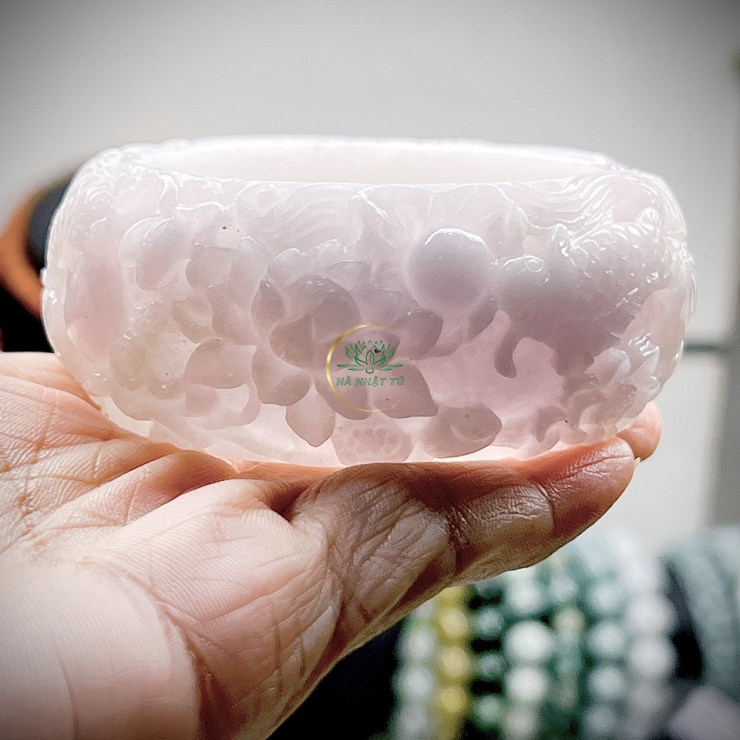 Vòng Ngọc Hồng baby chạm cá lượn quanh hoa sen siêu nét